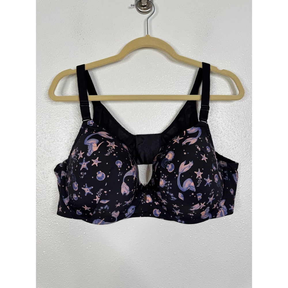 Torrid 360 Back Smoothing Mermaid Print Underwire T-Shirt Bra Black 44D